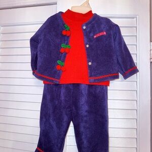 Vintage Cherry Sesame Street Purple and Red Children's 3 Piece Outfit